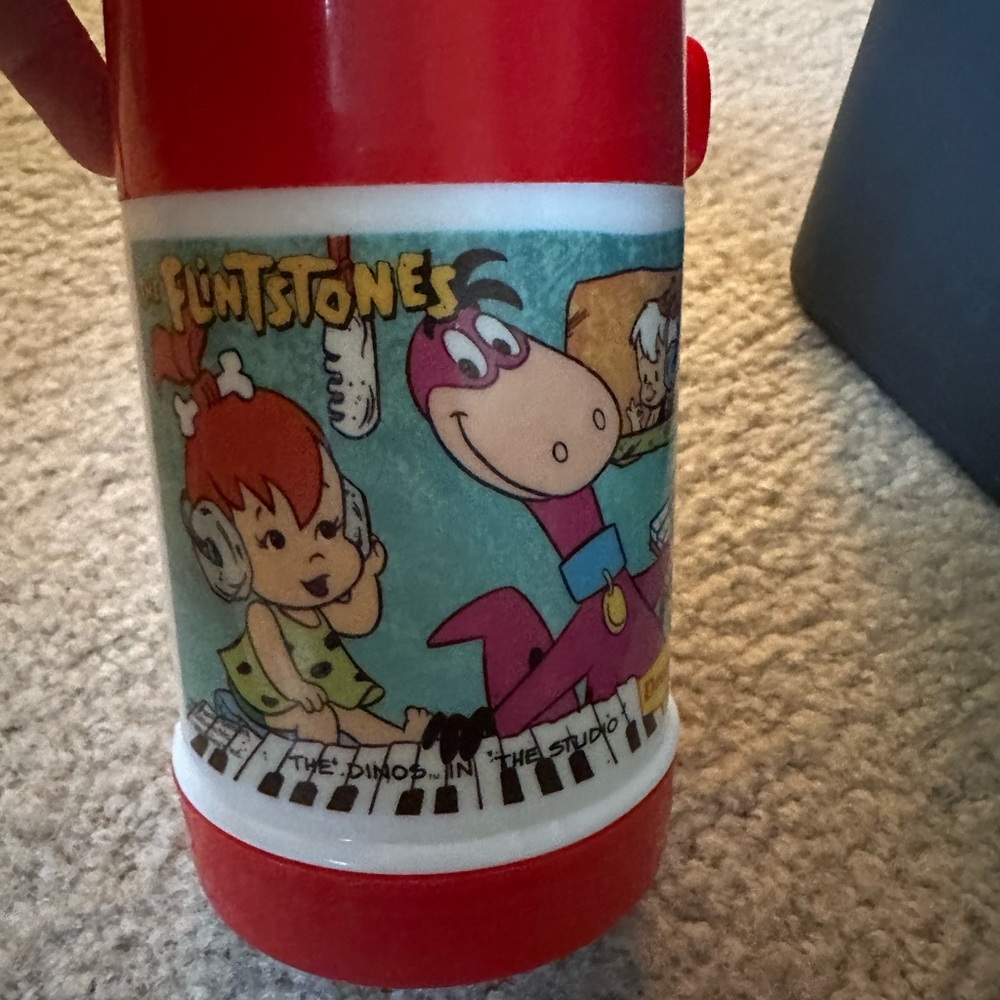 Vintage Flintstones Red Thermos with Dino and Pebbles